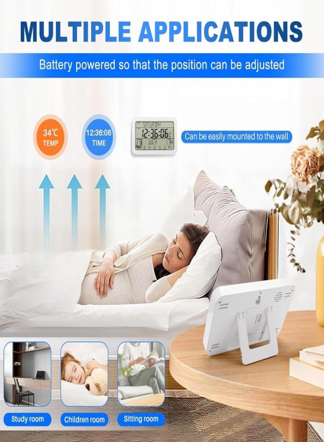 LCD Multifunctional 8-inch Electronic Clock with Temperature and Humidity Date Display Home Office Hanging Dual-purpose Clock White - Image 4