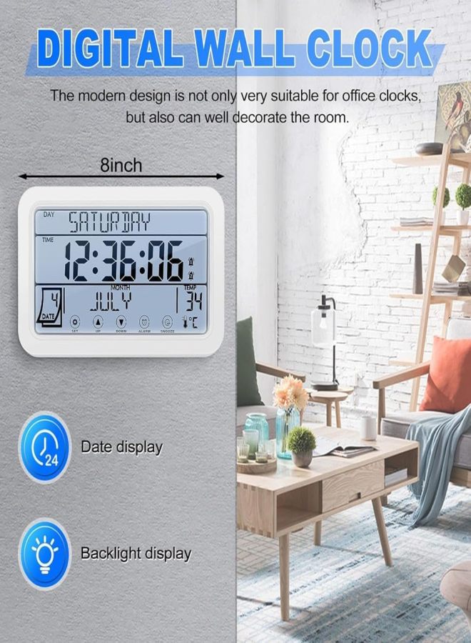 LCD Multifunctional 8-inch Electronic Clock with Temperature and Humidity Date Display Home Office Hanging Dual-purpose Clock White - Image 3