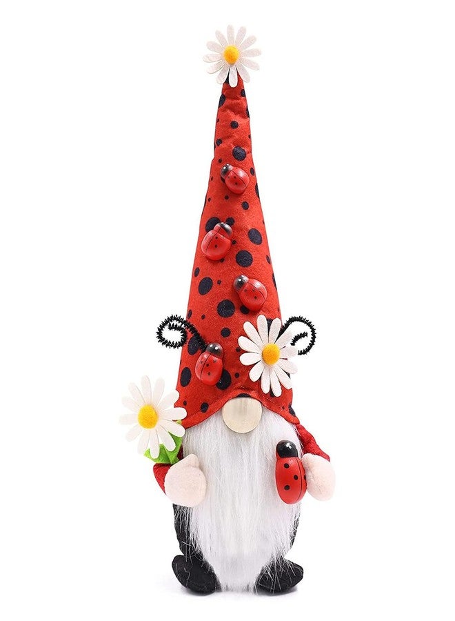 Gwindrise Small Ladybug Gnome Plush, Spring Summer Home Decor, Red Polka Dot Hat with Daisies, White Beard, Ideal Kitchen or Tiered Tray Summer Display - Image 1
