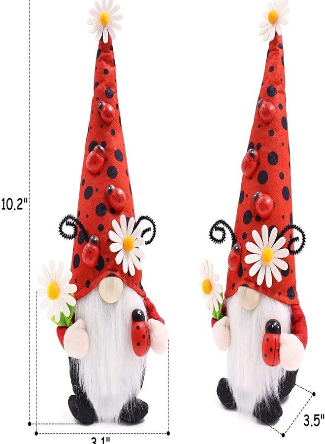 Gwindrise Small Ladybug Gnome Plush, Spring Summer Home Decor, Red Polka Dot Hat with Daisies, White Beard, Ideal Kitchen or Tiered Tray Summer Display - Image 3