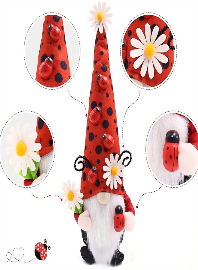 Gwindrise Small Ladybug Gnome Plush, Spring Summer Home Decor, Red Polka Dot Hat with Daisies, White Beard, Ideal Kitchen or Tiered Tray Summer Display - Image 2