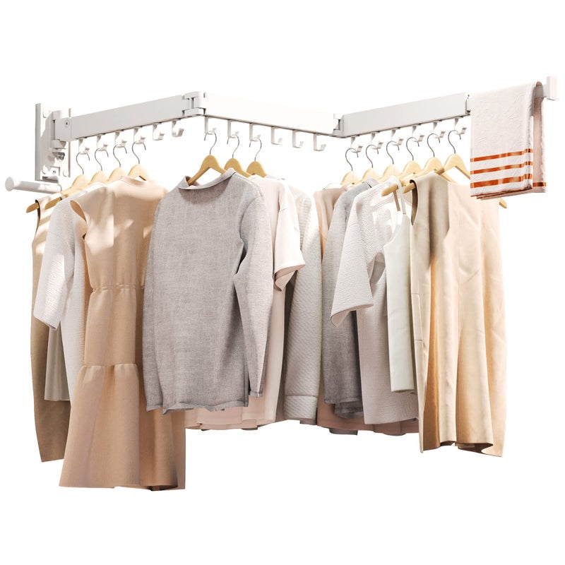 ZdwCyl Clothes Drying RackLaundry Drying Rack Wall Mount Wall Mounted Clothes RackRetractableCollapsibleTriFoldDrying Rack Clothingcan Fold Upward  Left  RightSpace Saver White Color