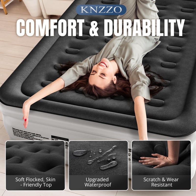 KNZZO Full Air Mattress with Built-in Pump, 18" Top Inflatable Mattress with Waterproof Flocking Fabric, Three-Minute Quick-Inflatable Bed. Portable Blow Up Mattress for Home, Outdoor and Guests - Image 4