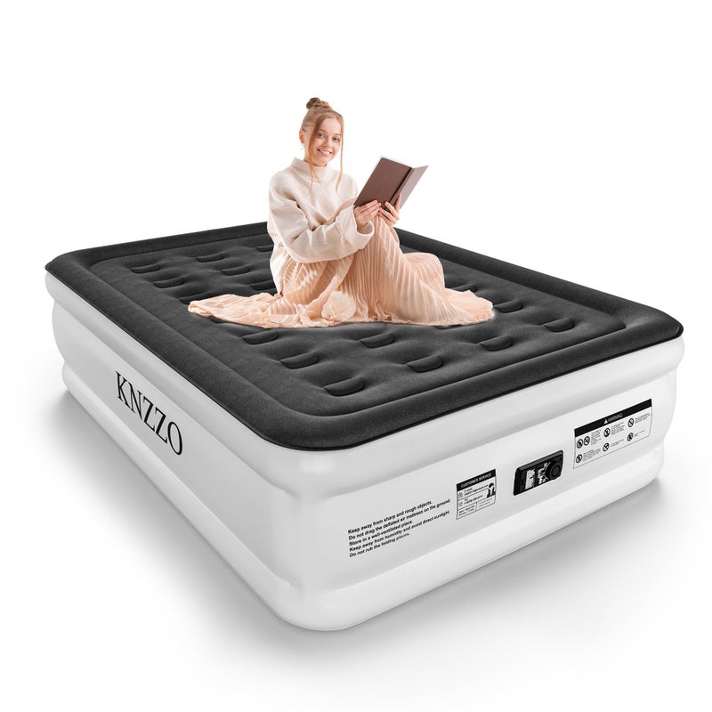 KNZZO Full Air Mattress with Built-in Pump, 18" Top Inflatable Mattress with Waterproof Flocking Fabric, Three-Minute Quick-Inflatable Bed. Portable Blow Up Mattress for Home, Outdoor and Guests - Image 1