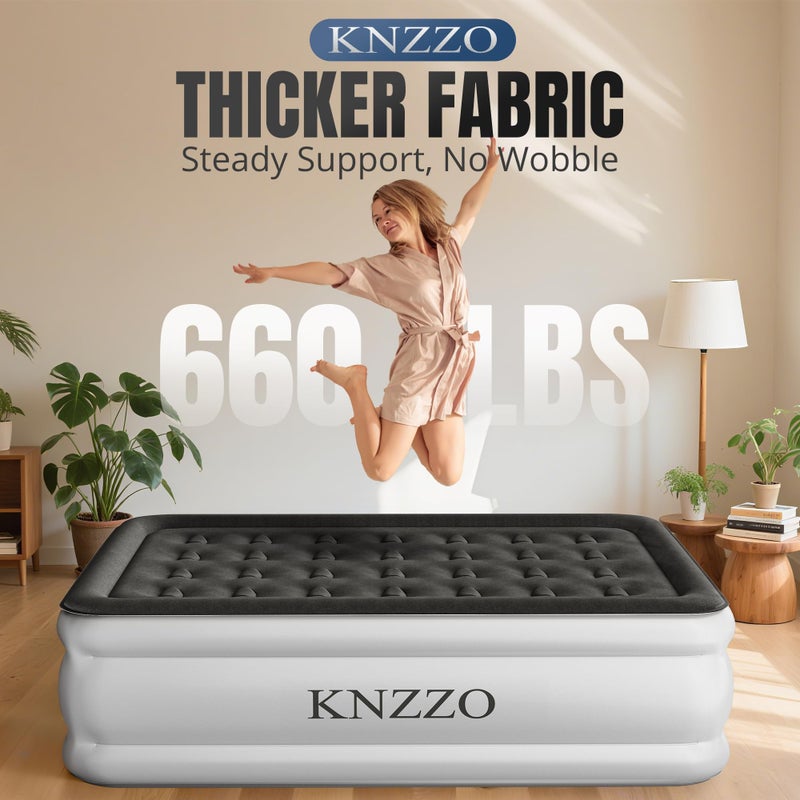 KNZZO Full Air Mattress with Built-in Pump, 18" Top Inflatable Mattress with Waterproof Flocking Fabric, Three-Minute Quick-Inflatable Bed. Portable Blow Up Mattress for Home, Outdoor and Guests - Image 2