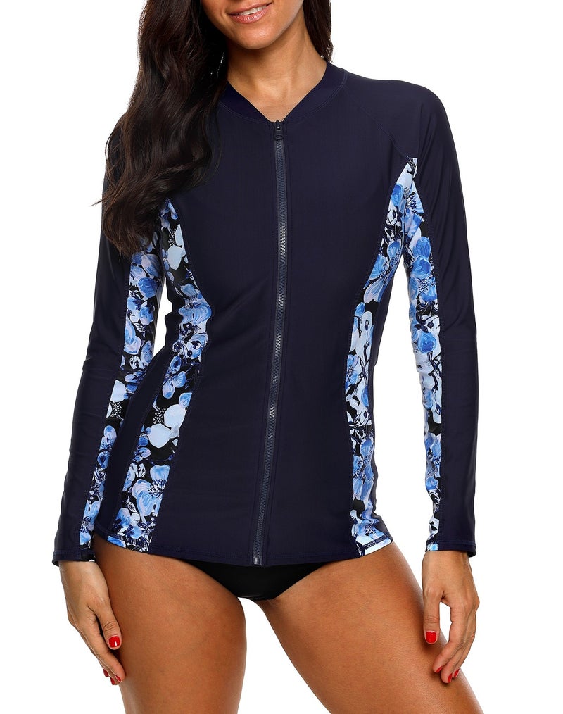 ATTRACO Women Uv Shirt Long Sleeve Athletic Swim Snorkeling Rash Guard Navy L - Image 1
