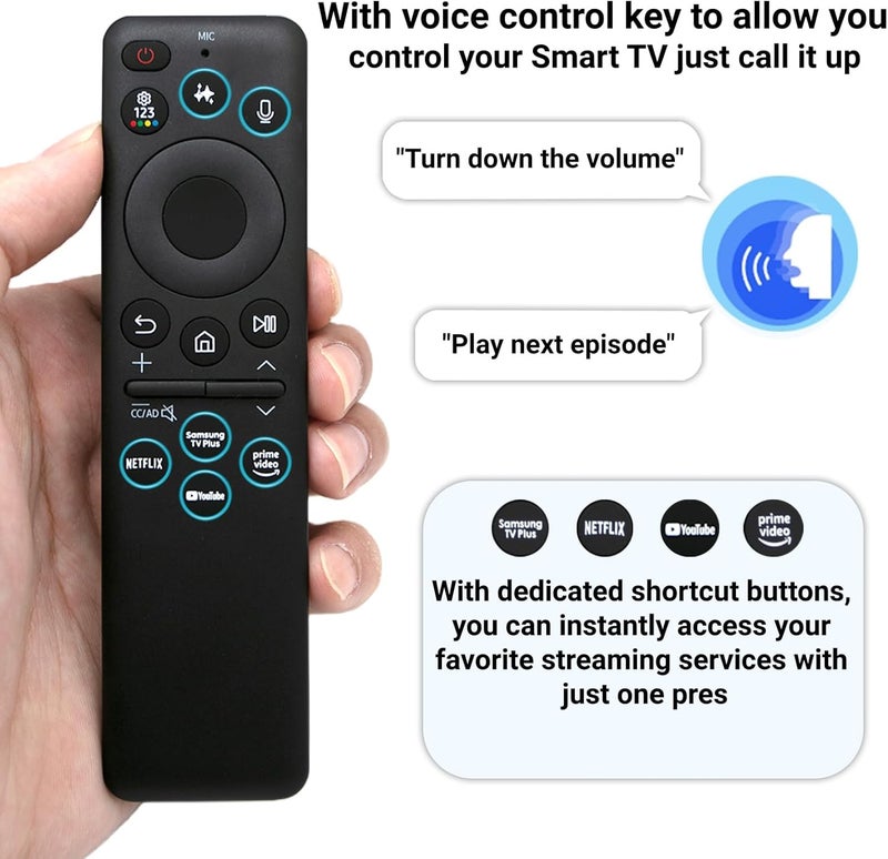 ARCSTILL New BN59-01480A TM2360E Solar Smart AI Voice Remote, USB-C Rechargeable Bluetooth Remote Control with Solar Charging Compatible with Samsung 2023-2025 Neo QLED 8K Smart TVs, HDR Ultra HD - Black - Image 2