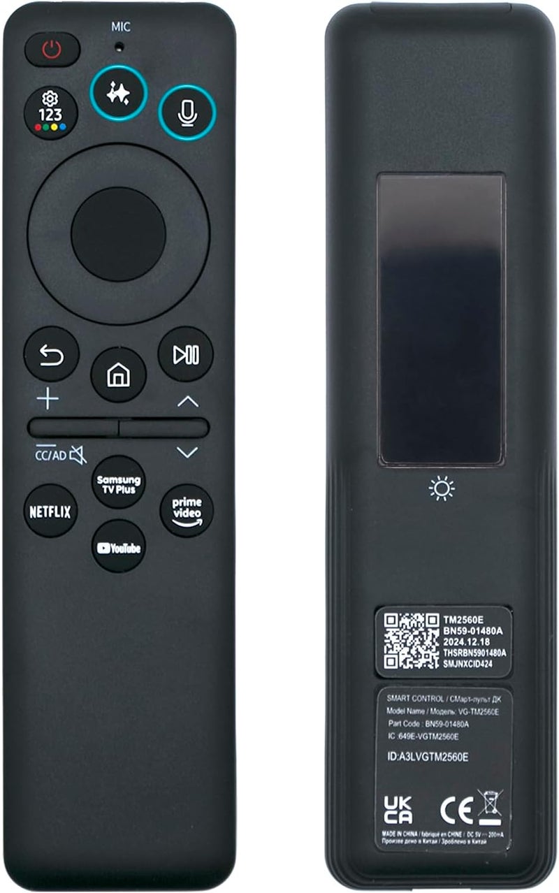 ARCSTILL New BN59-01480A TM2360E Solar Smart AI Voice Remote, USB-C Rechargeable Bluetooth Remote Control with Solar Charging Compatible with Samsung 2023-2025 Neo QLED 8K Smart TVs, HDR Ultra HD - Black - Image 1