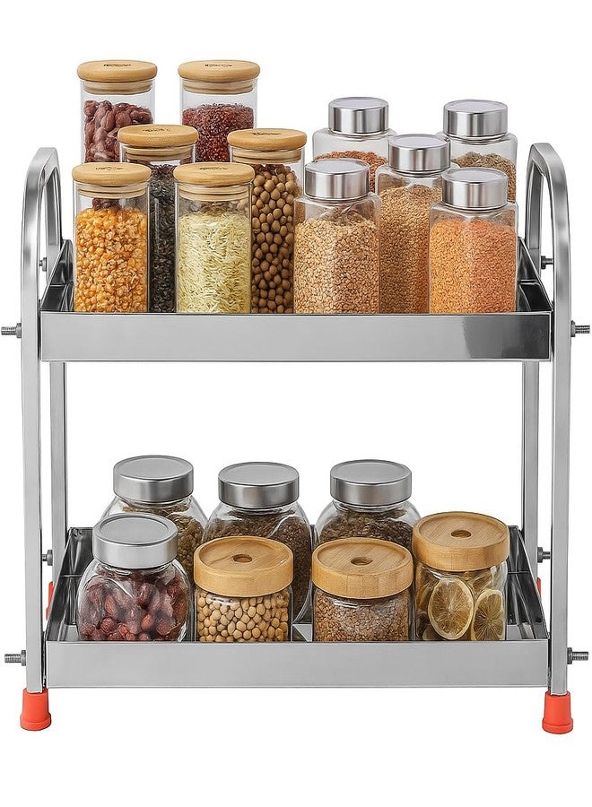 VK15 COLLECTION 2-Tier Stainless Steel Storage Rack Organizer for Kitchen, Pantry, Bathroom & Cosmetics – Heavy Duty Multipurpose Counter Shelf for Jars, Spices & Toiletries - Image 4