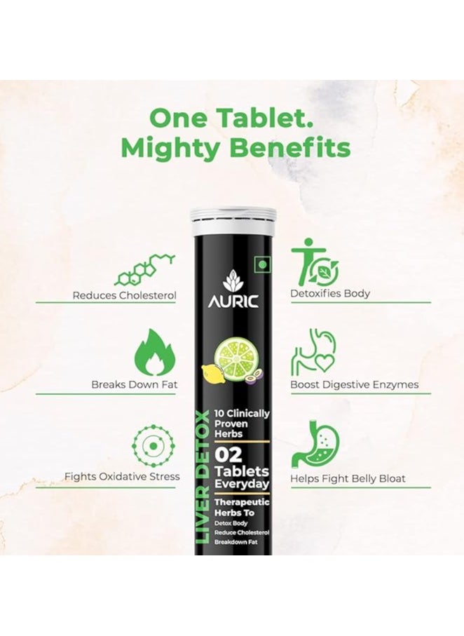 AURIC - Auric Liver Detox Effervescent Fizzy Water with 10 Ayurvedic Herbs Drop, Dissolve, Fizz, Drink 40 Tablets - Image 1