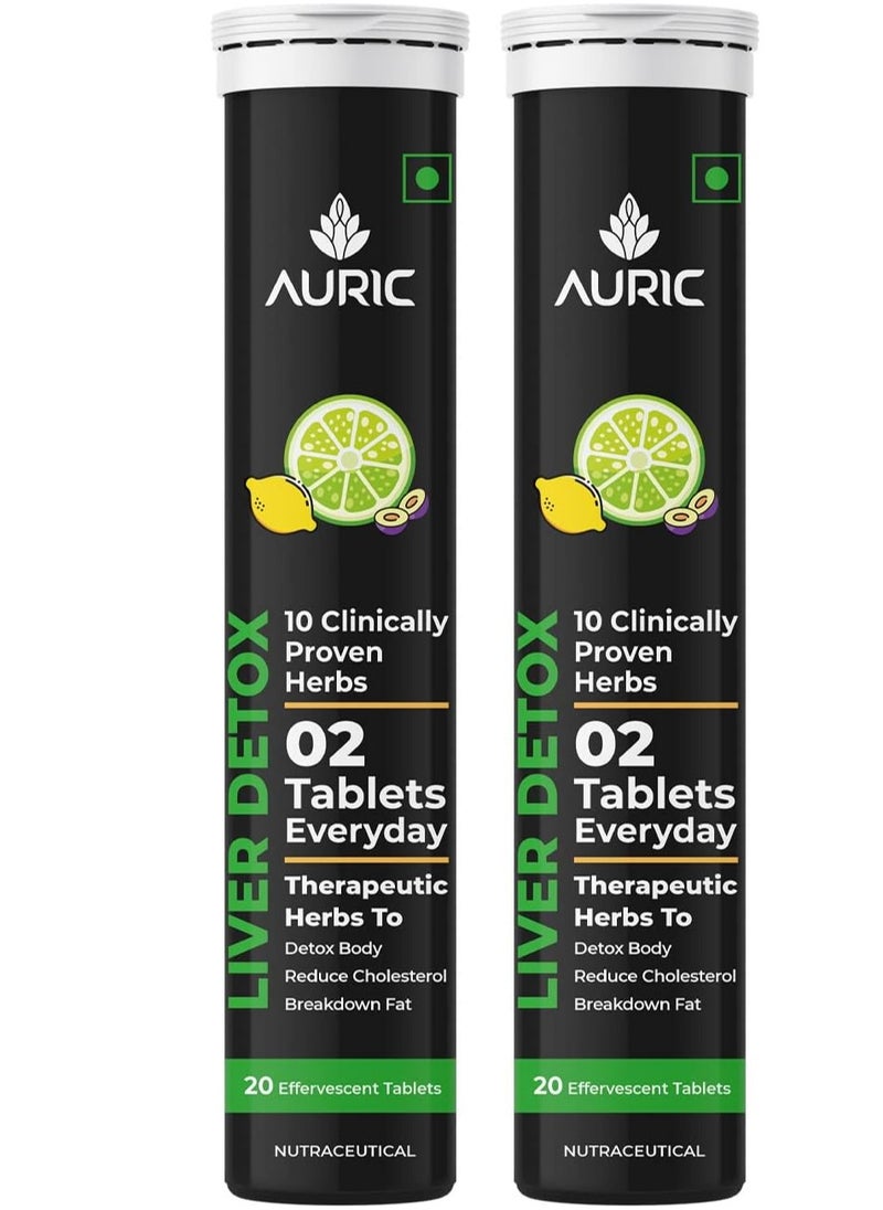 AURIC - Auric Liver Detox Effervescent Fizzy Water with 10 Ayurvedic Herbs Drop, Dissolve, Fizz, Drink 40 Tablets - Image 1