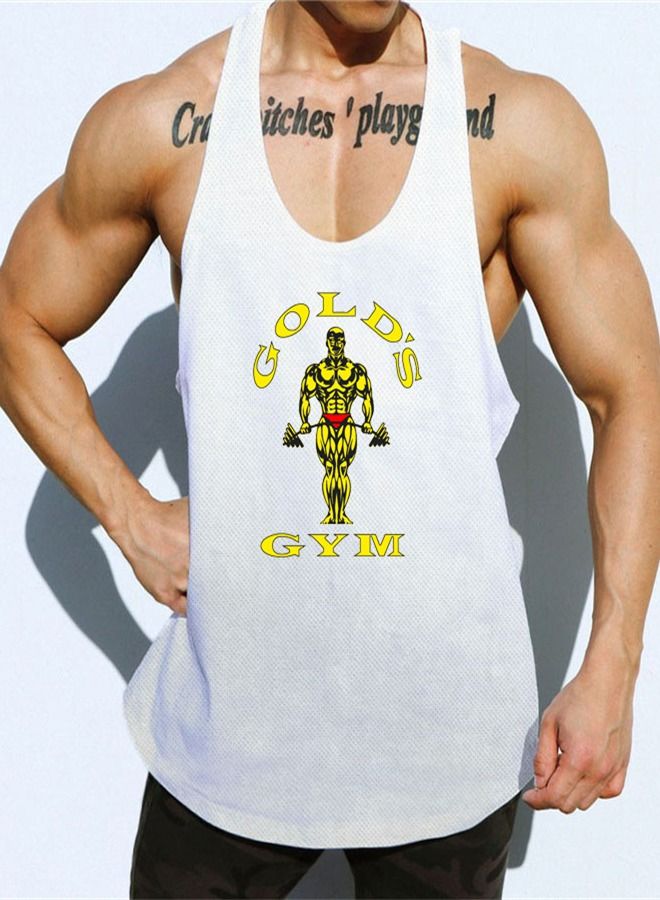 Loquat Loose Fitting Slim Belt Fitness Vest White  - Image 1