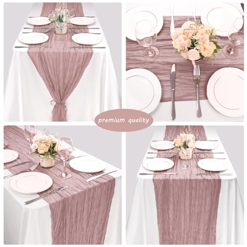 Fivenl 12 Pack 10Ft Cheesecloth Table Runner 35x120 Inch Boho Gauze Rustic Cheese Cloth Long Romantic Table Runner for Wedding Bridal Shower Birthday Party Table Decor (Dusty Pink) - Image 5