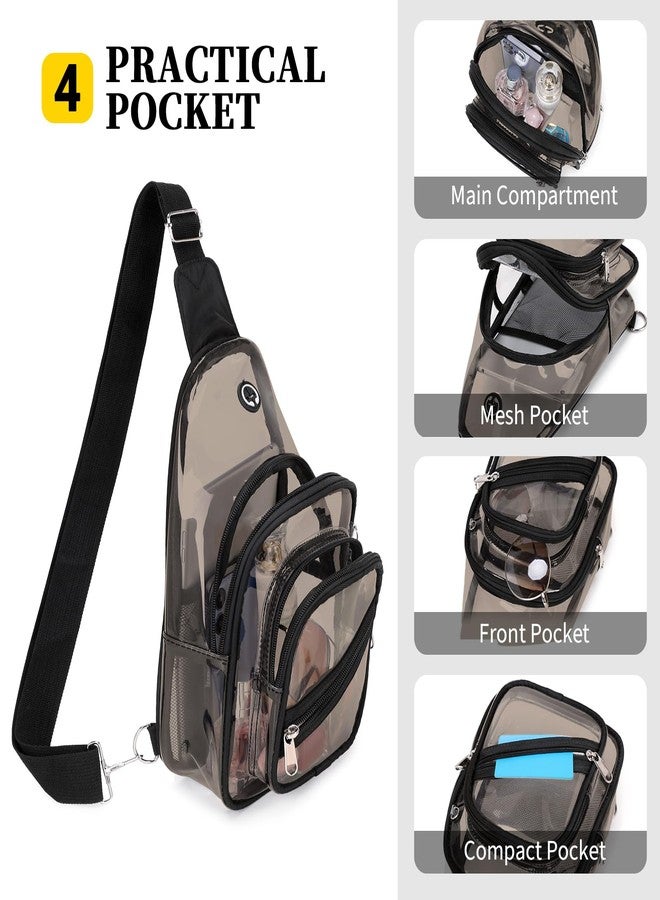 ASKSKY Clear Bag for Stadium Events, Clear Backpack Purse for Women Waterproof PVC Crossbody Fanny Pack for Concert Football Sport Hiking Travel, Semi Black - Image 4