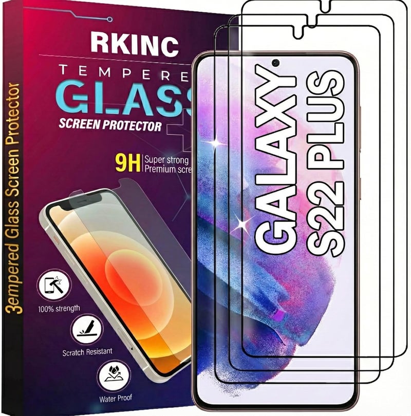 RKINC Screen Protector [3-Pack] for Samsung Galaxy S22 Plus, Tempered Glass Film Screen Protector, 0.33mm Fingerprint compatible [Anti-Scratch][Anti-Shatter][Bubble-Free] - Image 1