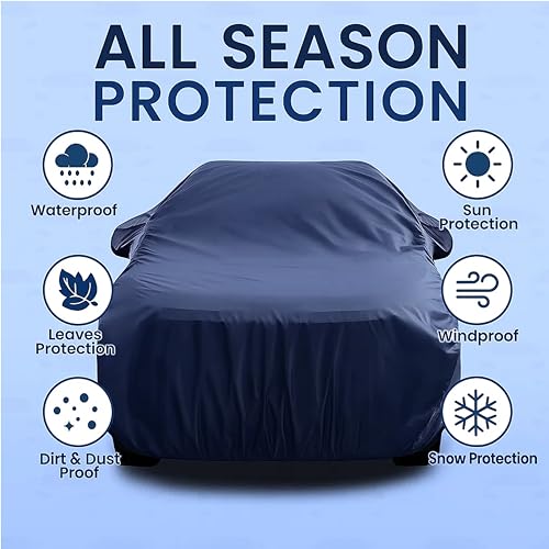 Sulfar 100% Water Resistant Car Body Cover Compatible with Mirror for Hyundai Santafe (Triple Stitched, Full Bottom Elastic, Navy Blue) - Image 3