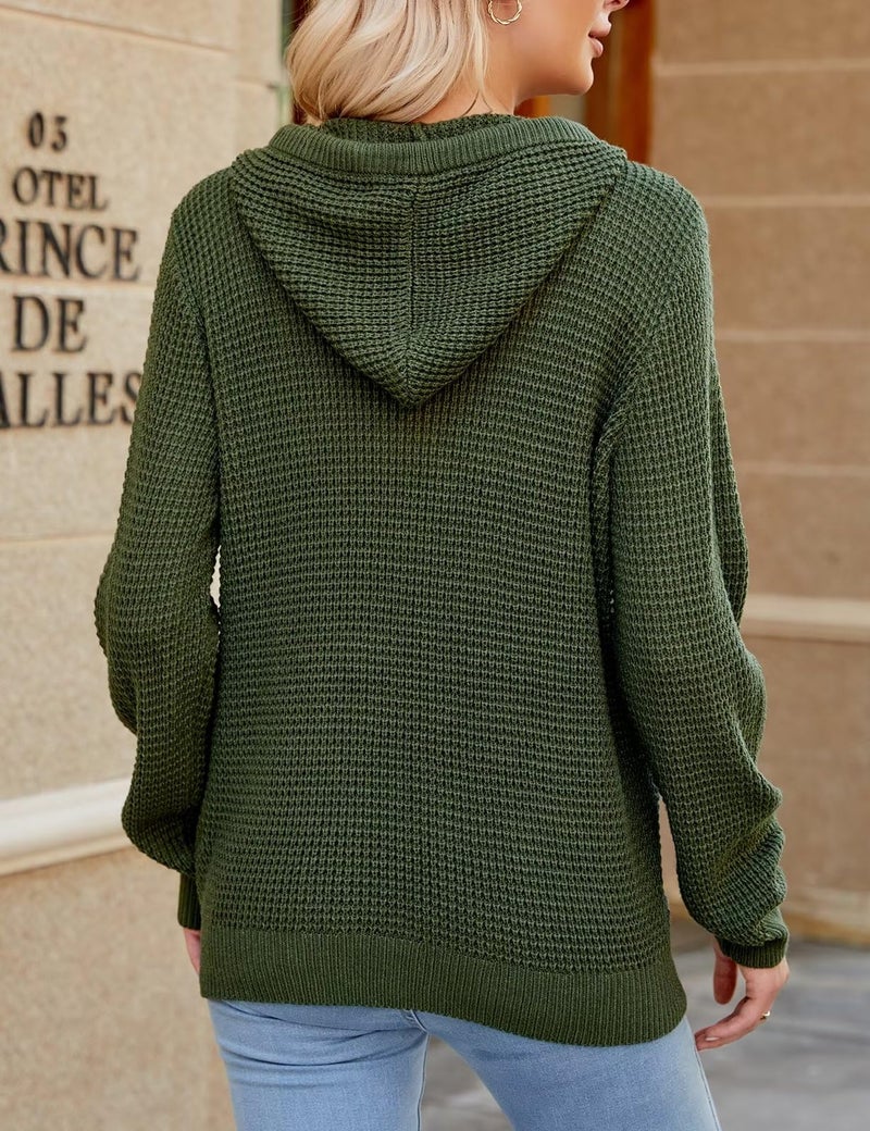 CiCiBird Women Fall Hoodies Sweater Knit V Neck Tops Oversized Fashion Pullover Casual Long Sleeve Shirts with Pockets Green L - Image 2