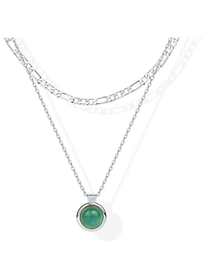 PAVOI 14K Gold Plated Layered Necklaces for Women | Gemstone Pendant Figaro Chain Necklace | Carnelian, Green Aventurine, Malachite Layering Necklace - Image 1
