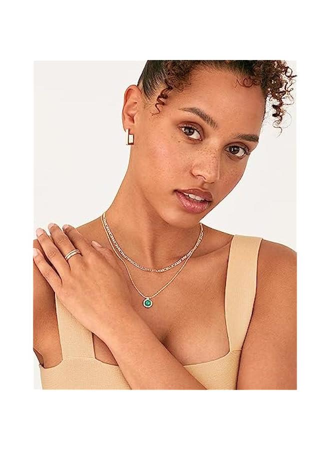 PAVOI 14K Gold Plated Layered Necklaces for Women | Gemstone Pendant Figaro Chain Necklace | Carnelian, Green Aventurine, Malachite Layering Necklace - Image 2