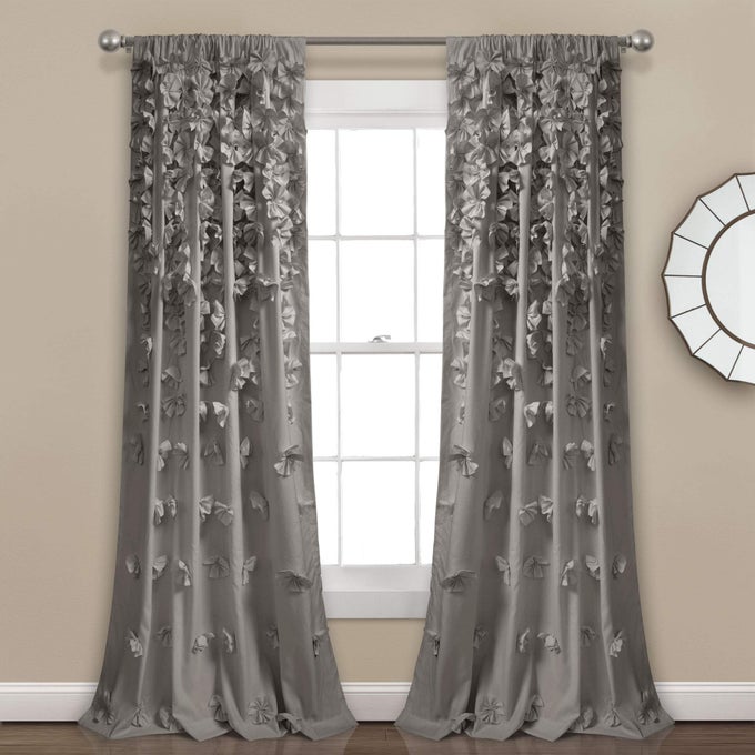 RILEY WINDOW CURTAIN PANEL CHARMING HANDMADE BOW DETAILS ELEGANT LIGHT FILTERING SINGLE CURTAIN FOR LIVING ROOM DINING ROOM OR BEDROOM 54 W X 84 L GRAY