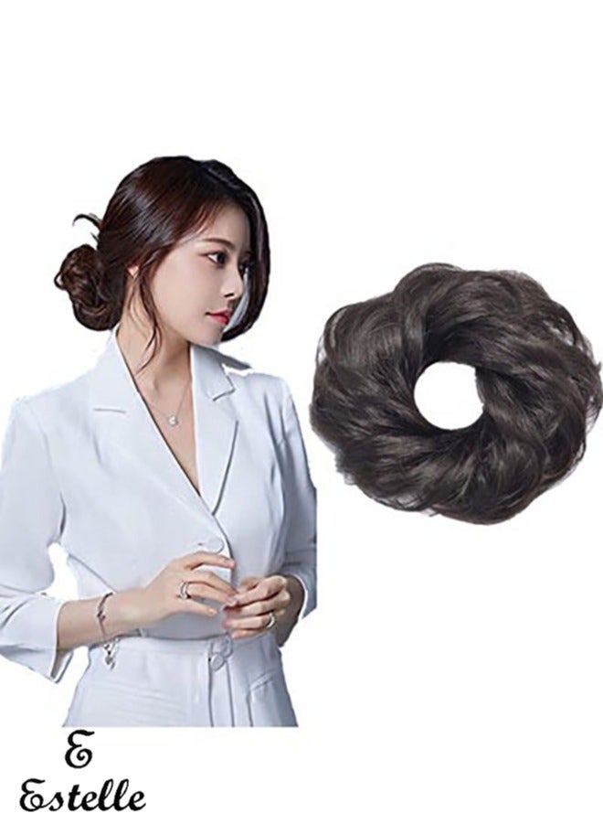 إستيل كعكة شعر فوضوية مع شريط مطاطي مرن وصلات شعر على شكل ذيل حصان أوبدو شينيون دونات على شكل ذيل حصان، شعر صناعي أشعث للنساء (اللون رقم 4) - Image 1