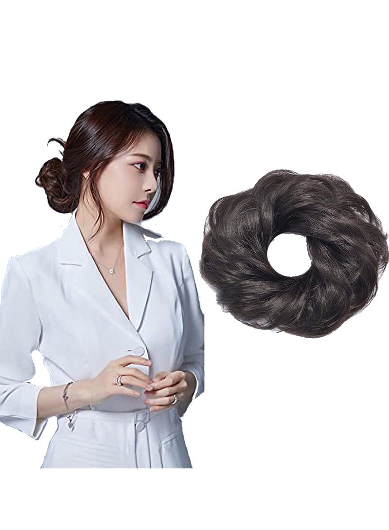 إستيل كعكة شعر فوضوية مع شريط مطاطي مرن وصلات شعر على شكل ذيل حصان أوبدو شينيون دونات على شكل ذيل حصان، شعر صناعي أشعث للنساء (اللون رقم 4) - Image 2