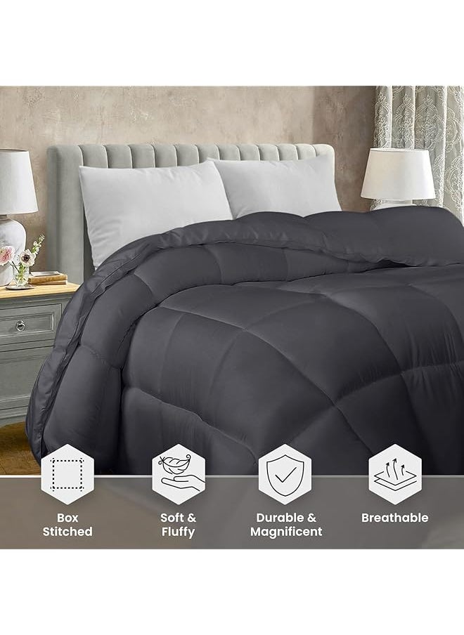 erorex Comforter Duvet Insert Quilted Comforter With Corner Tabs Box Stitched Down Alternative Comforter Twin Grey  - Image 3