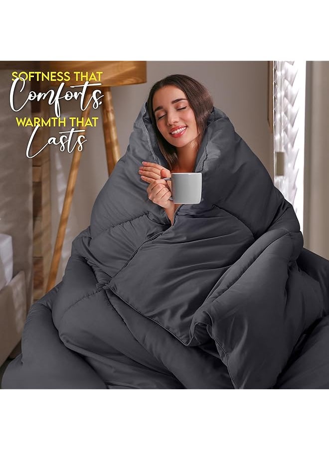 erorex Comforter Duvet Insert Quilted Comforter With Corner Tabs Box Stitched Down Alternative Comforter Twin Grey  - Image 4