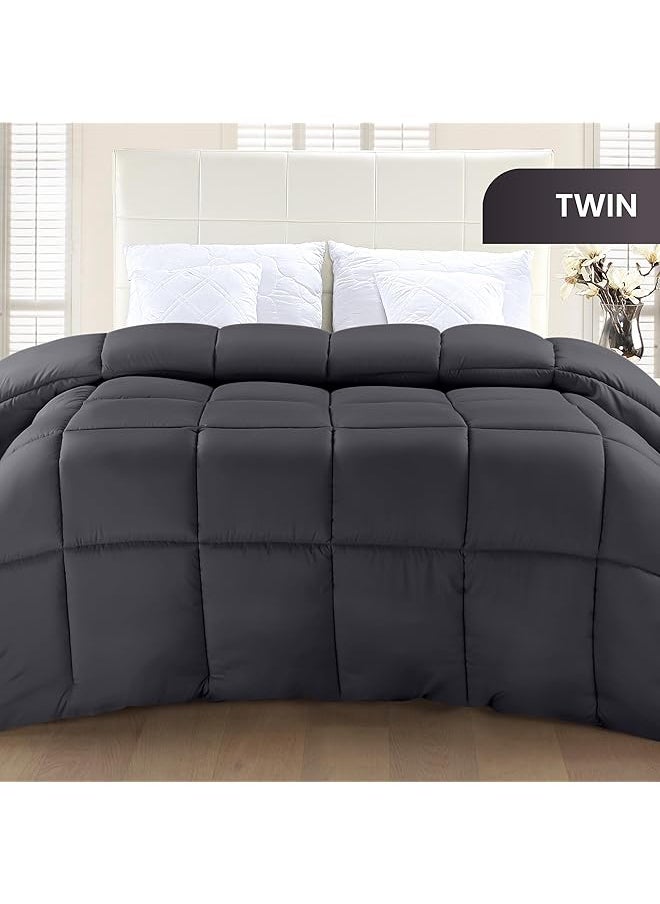 erorex Comforter Duvet Insert Quilted Comforter With Corner Tabs Box Stitched Down Alternative Comforter Twin Grey  - Image 2