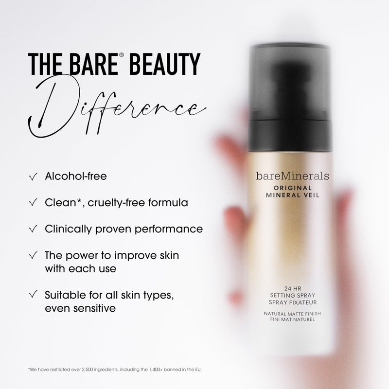bareMinerals باري مينيرالز فازة معدنية أصلية رذاذ تثبيت غير لامع، قفل مكياج لمدة 24 ساعة وتحكم في الزيت، خالي من الكحول، مقاوم للعرق والنقل، رذاذ فائق النعومة لإنهاء ناعم وغير لامع - Image 4