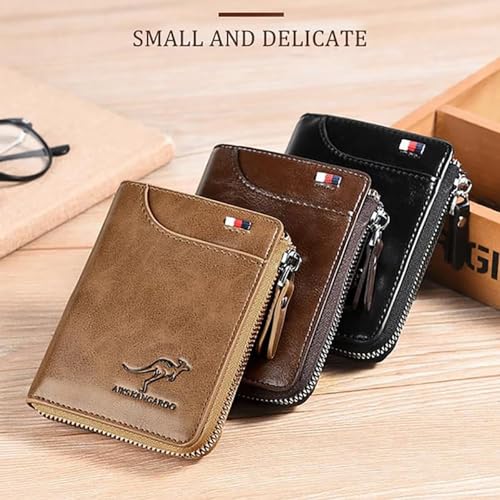 guluxly Men Wallet Zipper Genuine Leather Purs, Aiks Kangaroo Wallets, PU Stylish Soft Simple Design RFID Protected Wallet (Retro Red) - Image 4