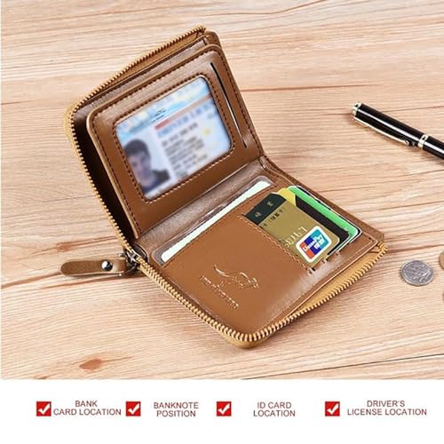 guluxly Men Wallet Zipper Genuine Leather Purs, Aiks Kangaroo Wallets, PU Stylish Soft Simple Design RFID Protected Wallet (Retro Red) - Image 3