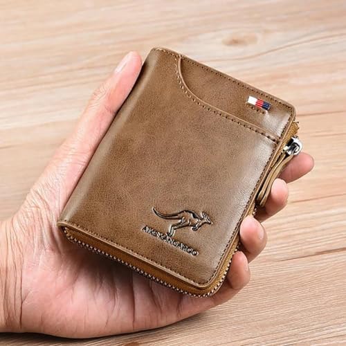 guluxly Men Wallet Zipper Genuine Leather Purs, Aiks Kangaroo Wallets, PU Stylish Soft Simple Design RFID Protected Wallet (Retro Red) - Image 5