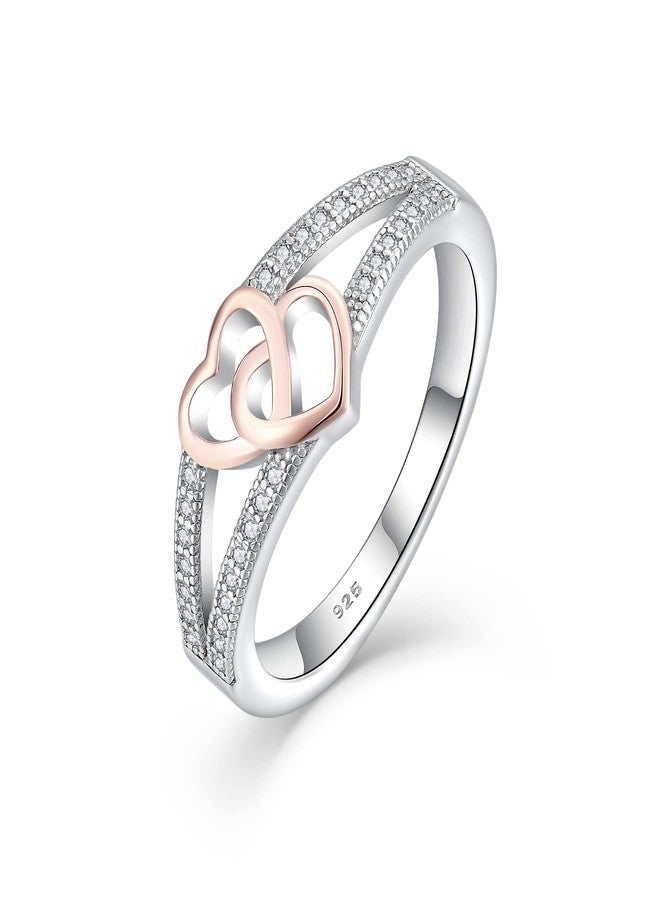FJ Promise Ring for Her 925 Sterling Silver Double Heart Ring Engagement Anniversary Wedding Eternity Ring for Women Size 7 - Image 1