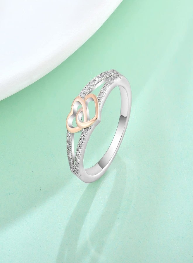 FJ Promise Ring for Her 925 Sterling Silver Double Heart Ring Engagement Anniversary Wedding Eternity Ring for Women Size 7 - Image 3