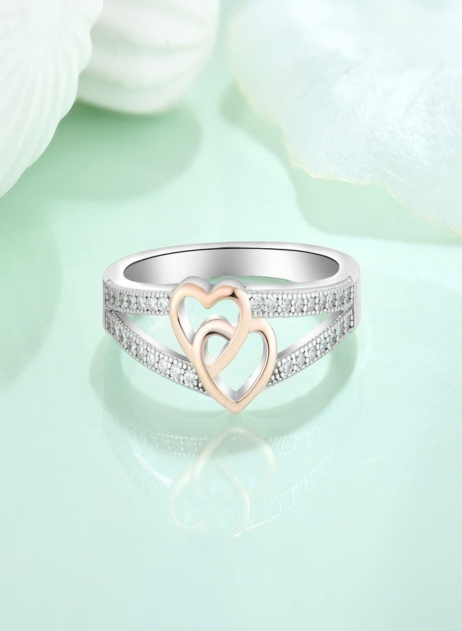 FJ Promise Ring for Her 925 Sterling Silver Double Heart Ring Engagement Anniversary Wedding Eternity Ring for Women Size 7 - Image 2