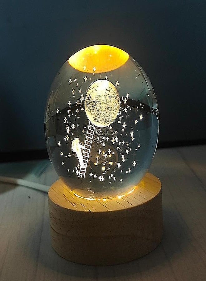 Dkriva 3D Crystal Ball Night Light, Space Galaxy Crystal Ball with Wooden Base,3D Engraved Solar System Crystal Ball with LED Light (1 PCS)(Moon Climbe) - Image 2