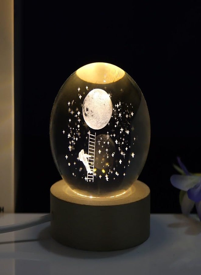 Dkriva 3D Crystal Ball Night Light, Space Galaxy Crystal Ball with Wooden Base,3D Engraved Solar System Crystal Ball with LED Light (1 PCS)(Moon Climbe) - Image 5