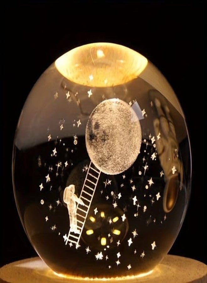 Dkriva 3D Crystal Ball Night Light, Space Galaxy Crystal Ball with Wooden Base,3D Engraved Solar System Crystal Ball with LED Light (1 PCS)(Moon Climbe) - Image 3