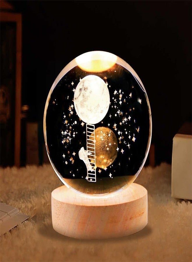 Dkriva 3D Crystal Ball Night Light, Space Galaxy Crystal Ball with Wooden Base,3D Engraved Solar System Crystal Ball with LED Light (1 PCS)(Moon Climbe) - Image 4