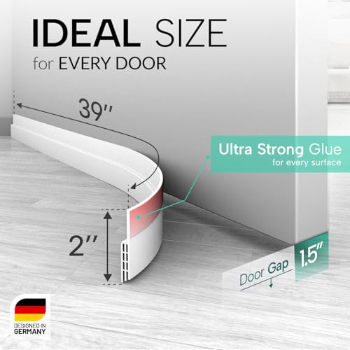 Vellure® door draft stoppers for bottom of door - NEW premium door sweep / door seal strip (save energy – installs quickly and easily) door weather stripping, ideal for keeping out cold (1x39" white) - Image 2