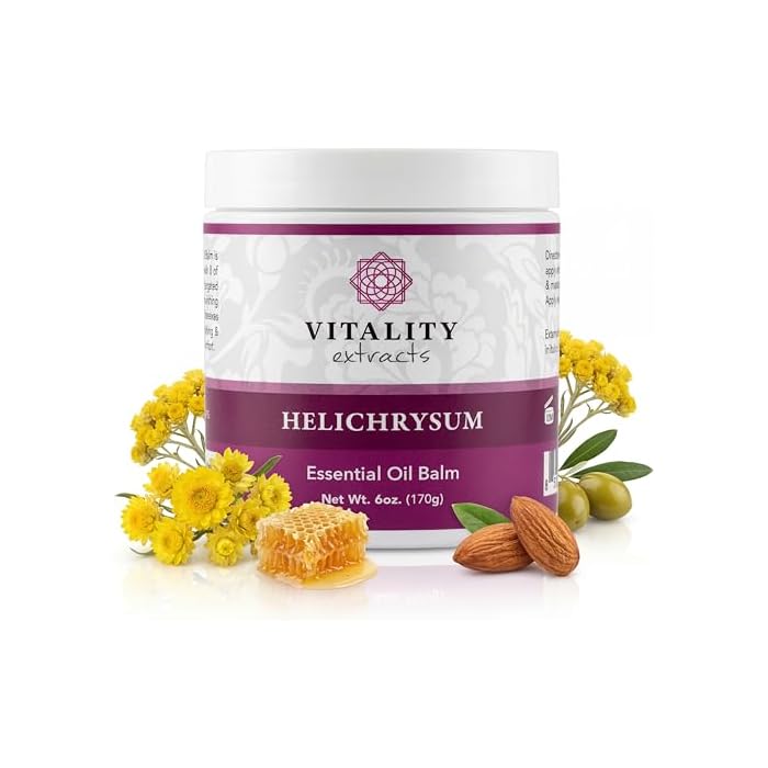 Vitality Extracts Helichrysum Balm - 6oz, Helichrysum Gymnocephalum, Beeswax, Almond Oil, Ultra-Moisturizing, Skin Healing, Full Body Hydration