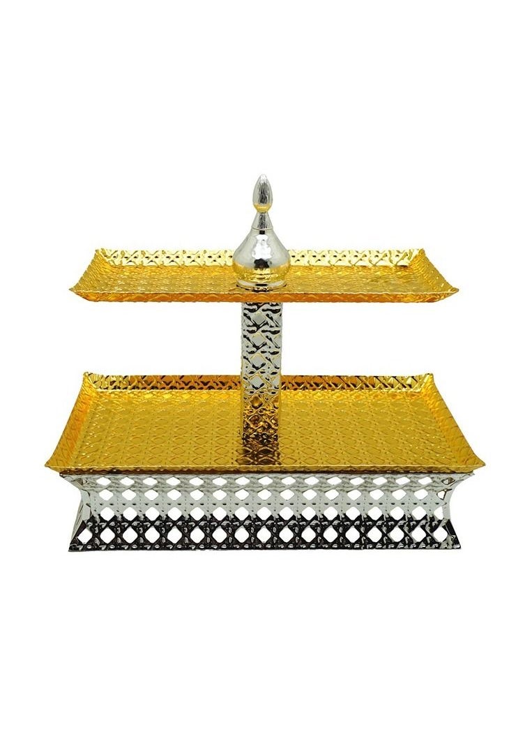 BASURRAH Small gold metallic dessert plate with two rectangles 