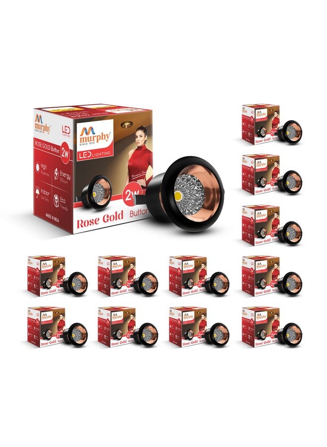 Murphy 2W Rose Gold Finish Button LED Spot Lights | Pack of 12 | Warm White (Golden Yellow) | Perfect for Home & Commercial Spaces - Image 1