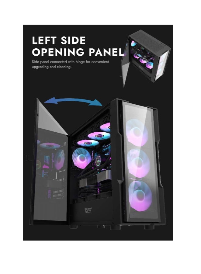 DK431 Glass EATX Gaming PC Case, 4x Pre-Installed aRGB Fans, Tempered Glass Front Panel, Up to 360mm Radiator  12x Fans Support, SPCC + Tempered Glass Materials, Black - Image 2