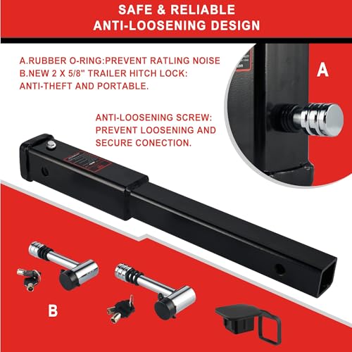 TYT 12" Trailer Hitch Extension for 2" Receiver Tube Extender, Tube Extension Receiver with 2 Sets of 5/8" Premium Hitch Pin Lock, 5000 lbs GTW / 500 lbs TW - Image 4