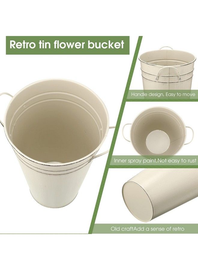 Irenare 12 Inch Vintage Galvanized Flower Bucket Metal Flower Vase Farmhouse French Metal Bucket Planter Metal Floral Container For Flowers Arrangements Table Centerpiece Weddings Home (White4 Pcs) - Image 4
