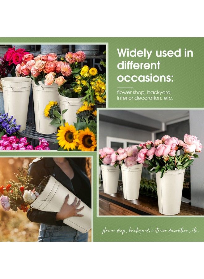 Irenare 12 Inch Vintage Galvanized Flower Bucket Metal Flower Vase Farmhouse French Metal Bucket Planter Metal Floral Container For Flowers Arrangements Table Centerpiece Weddings Home (White4 Pcs) - Image 5