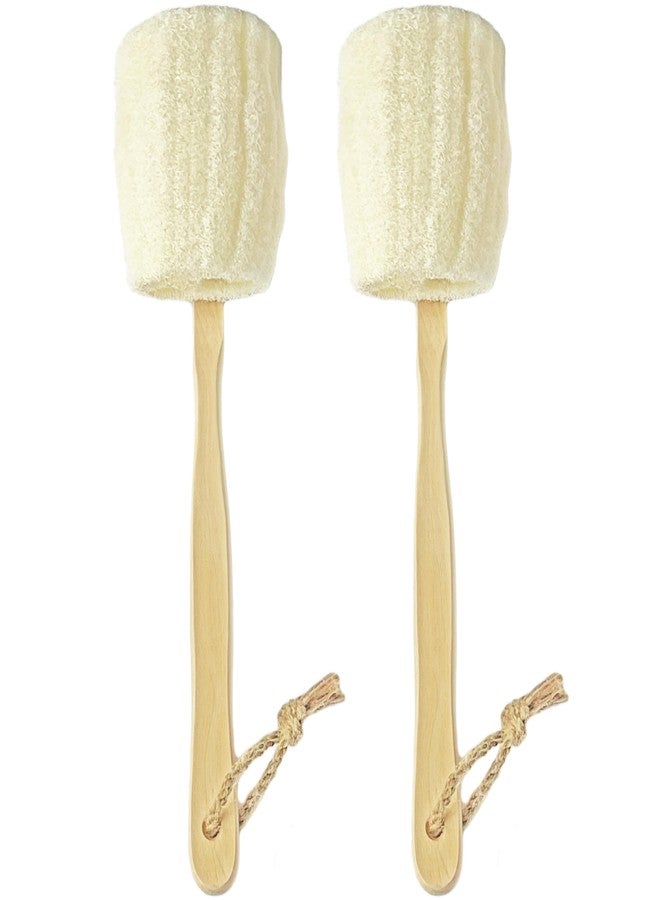 JINS-Hung 2-Pack Natural Loofah Exfoliating Bath Brush - Body luffa loofa Sponge On a Stick - Sponge Scrubber with Long Wooden Handle Back Brush for Men & Women - Bath Spa Shower - Image 1