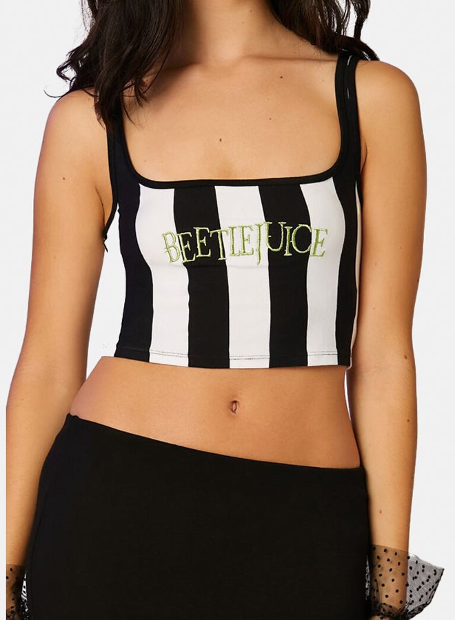 FOREVER 21 Beetlejuice Beetlejuice Striped Cropped Cami - Image 1